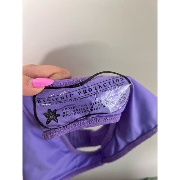 NWT Solid & Striped Ribbed Low Waisted High Leg Bikini Bottom Purple Womens L - Picture 6 of 6